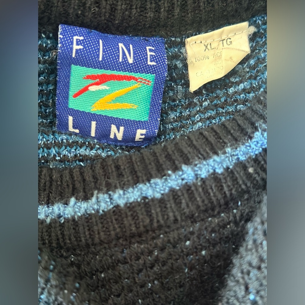 Vintage Black and Blue Abstract Acrylic Crewneck Sweater with Leather accents - Picture 9 of 9
